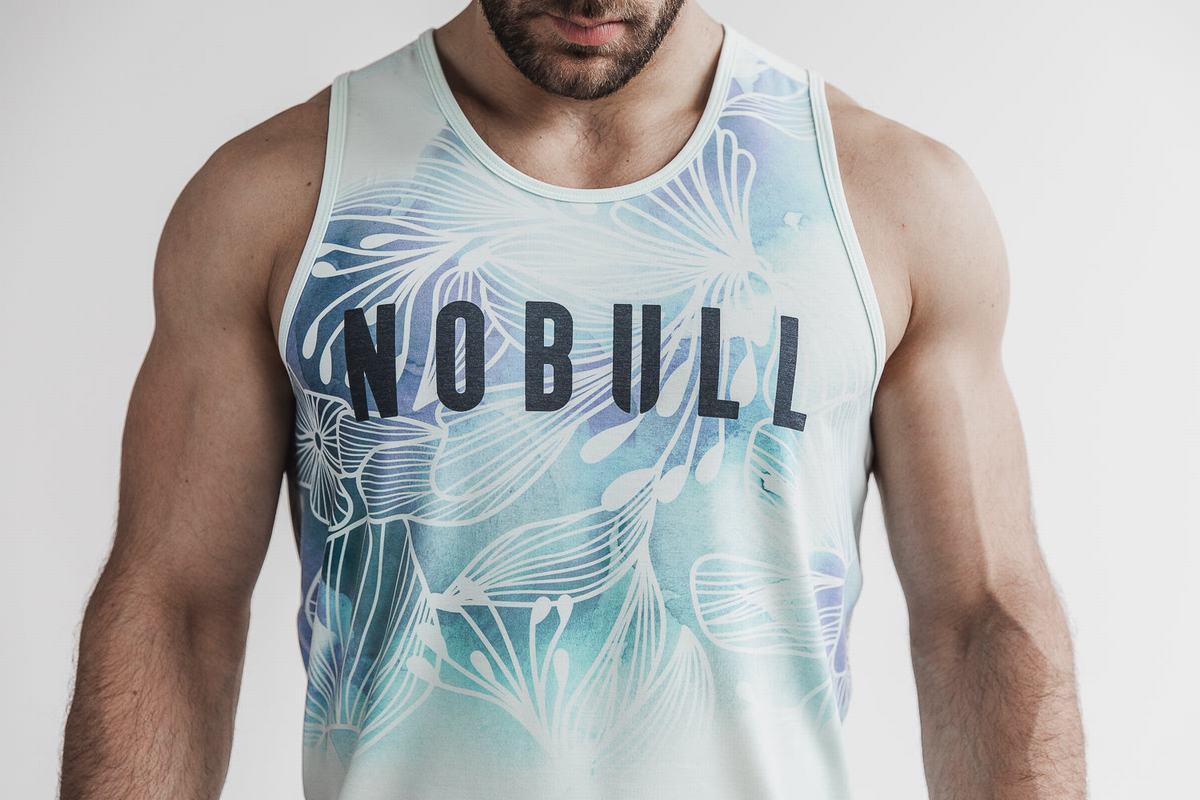 Nobull Men's Tank Tops Green Floral | Australia (SV8054)